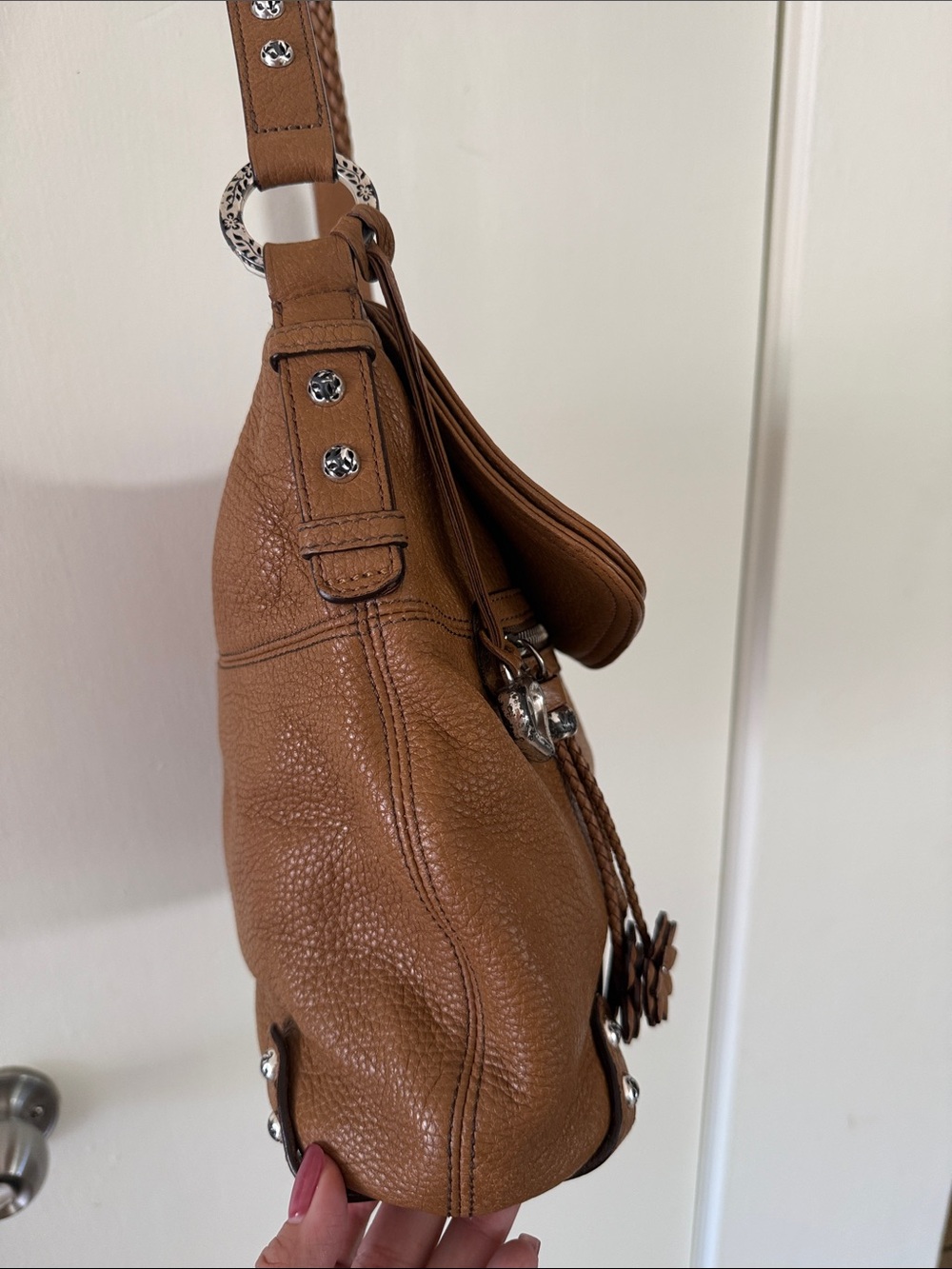 Brighton Tan Pebbled Leather Shoulder Bag with Floral Tassel - Picture 16 of 17